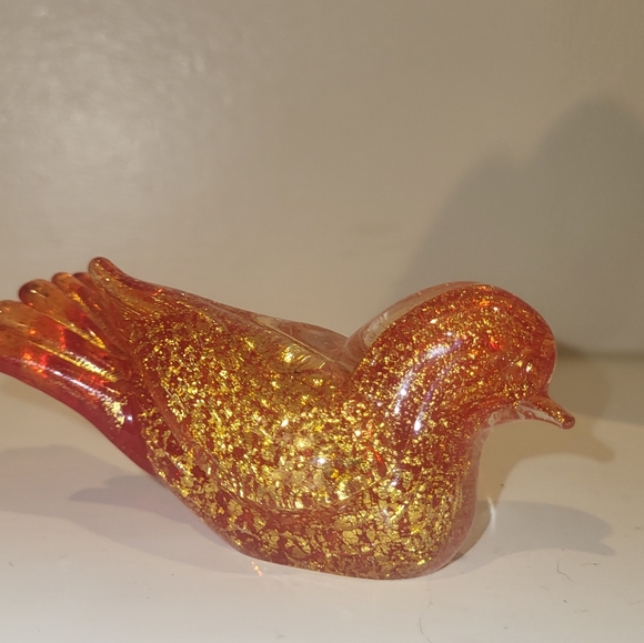 Elegant Glass Bird Figurine - Orange and Gold - Picture 2 of 8